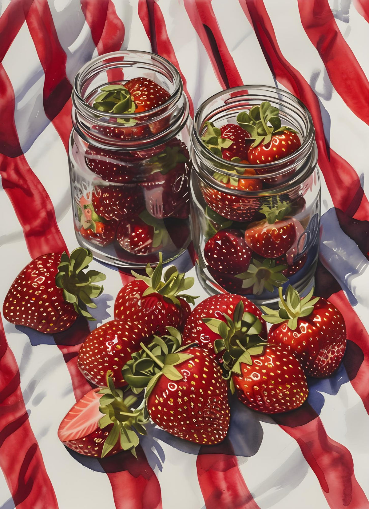 Strawberries on Striped Cloth
