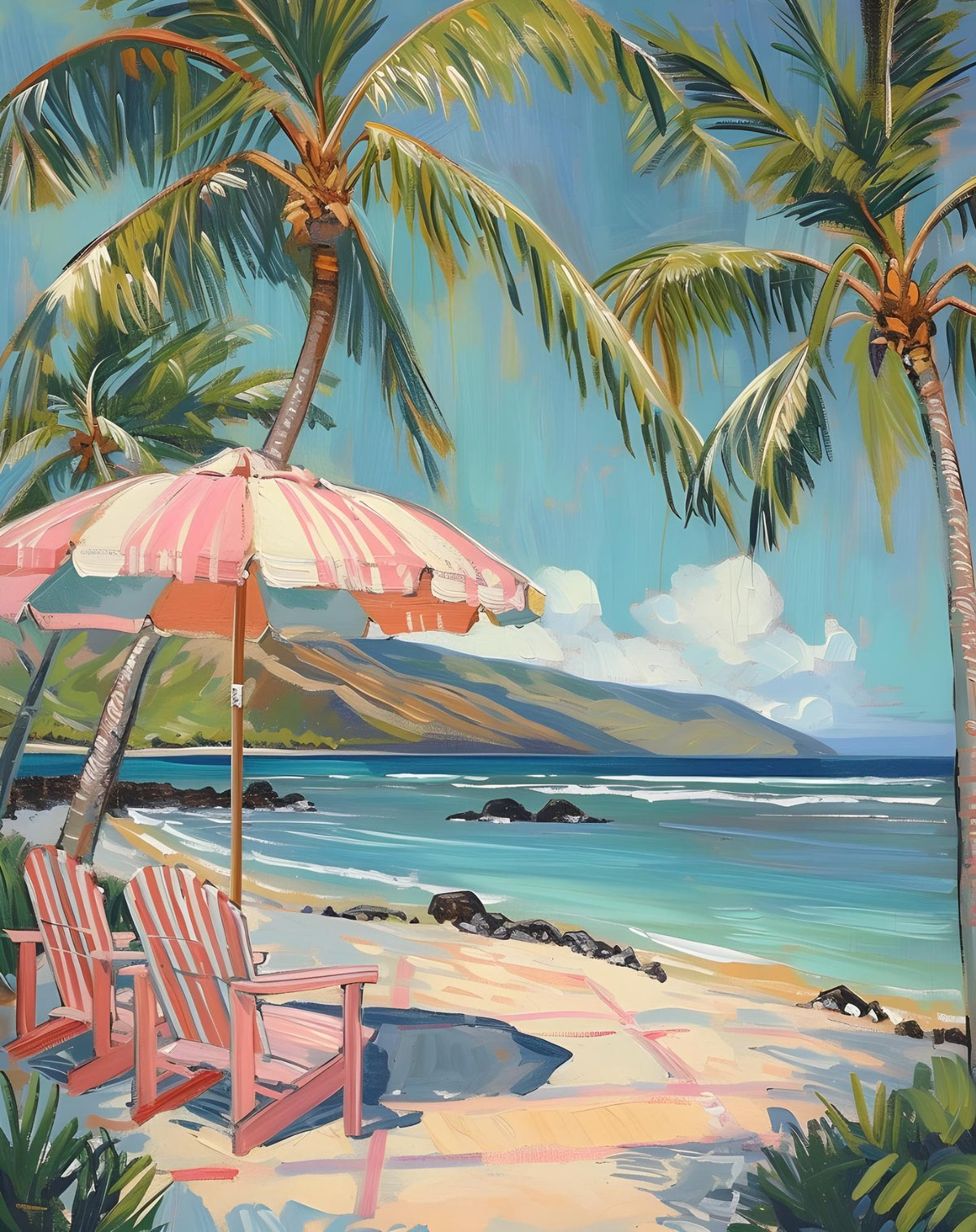 Strandparasol en stoelen