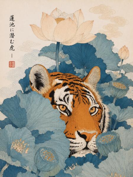 Tiger in Blue Lotus