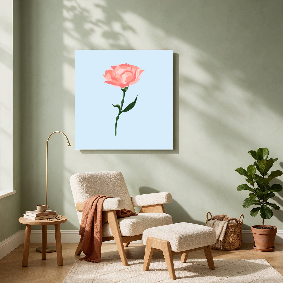 Coral Carnation on Blue — Square living room