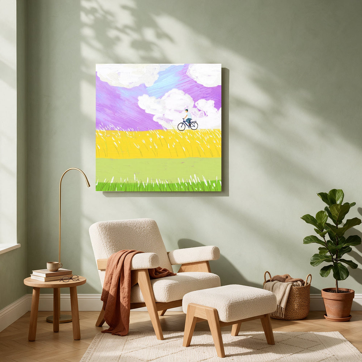 Cyclist in a Golden Field — Square living room