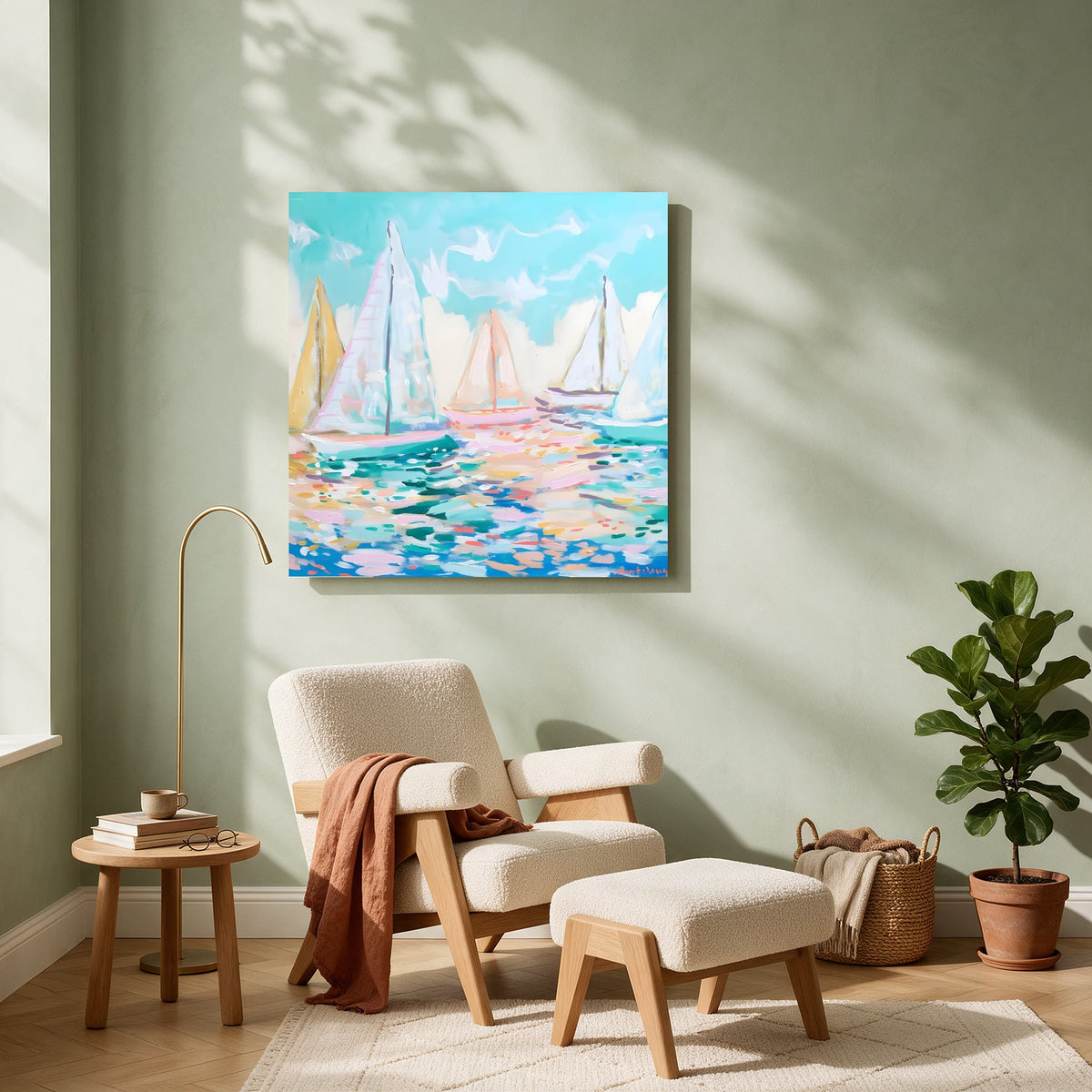 Painterly Sailboats — Square living room