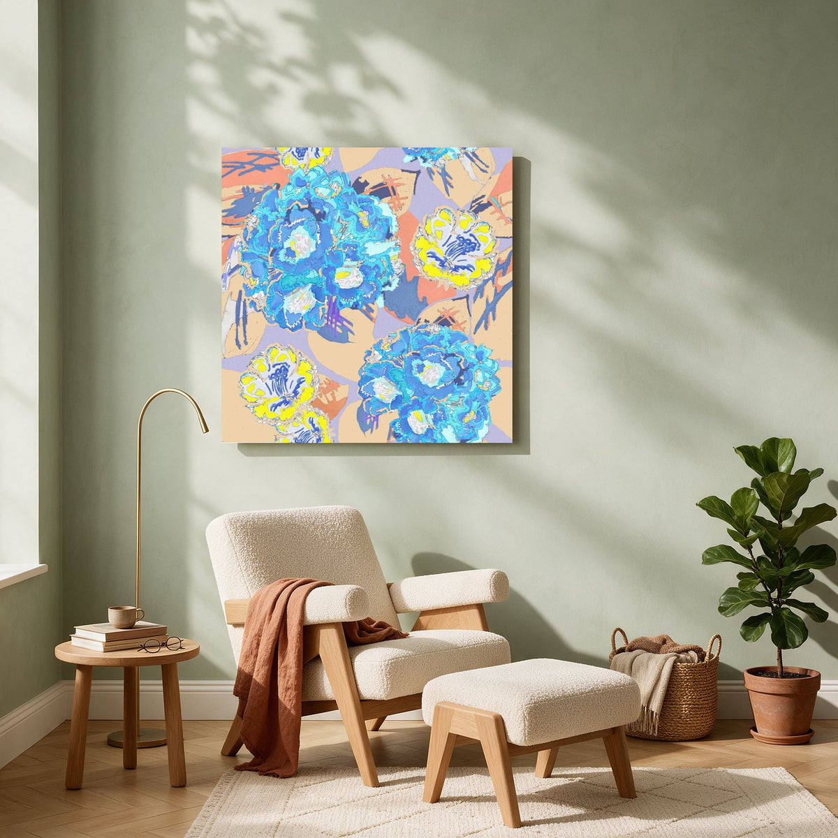 Blue Peony Print — Square living room