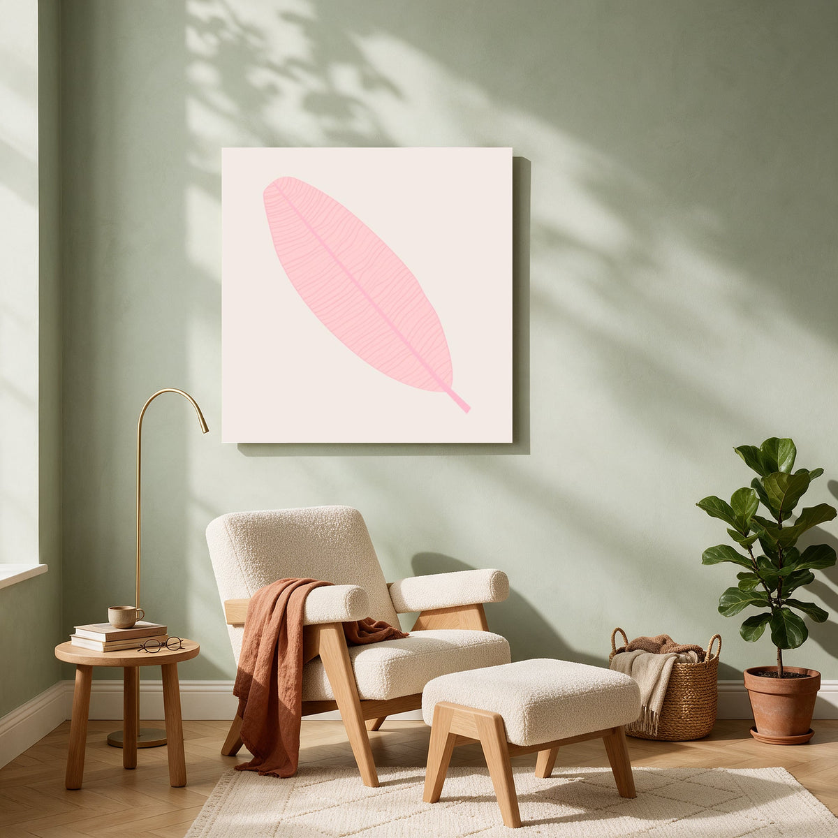 Pink Feather Leaf — Square living room