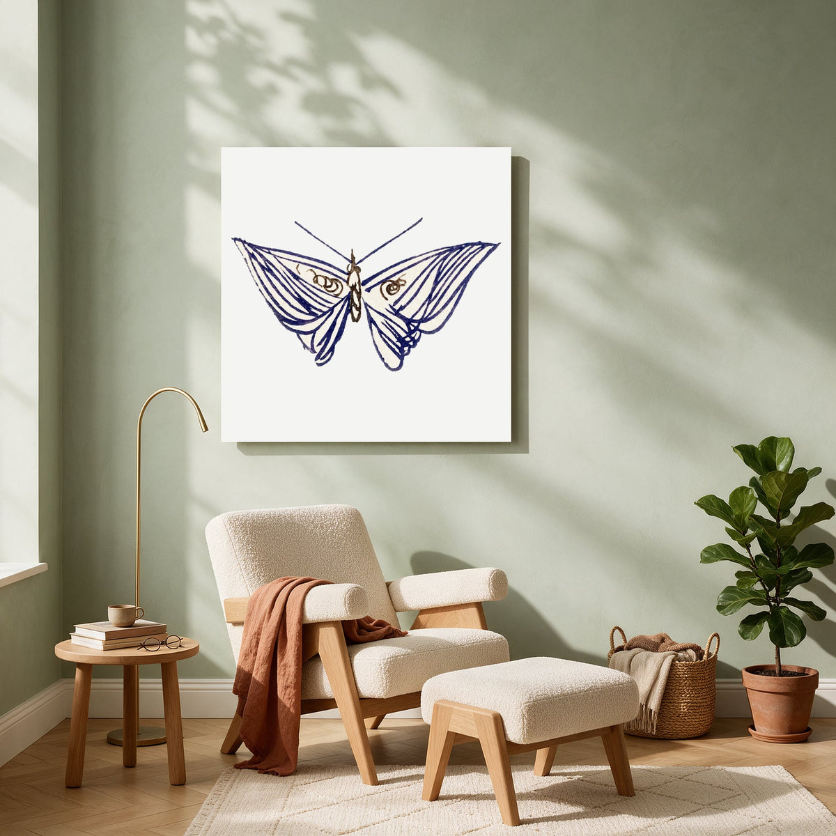 Navy Butterfly Sketch — Square living room