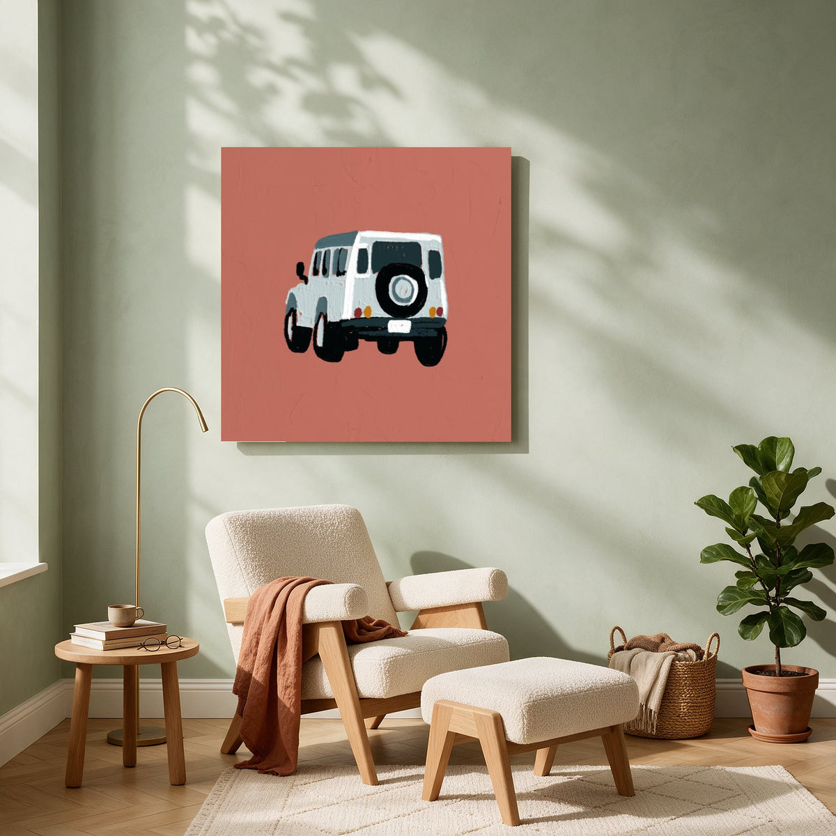 Retro Jeep on Terracotta — Square living room