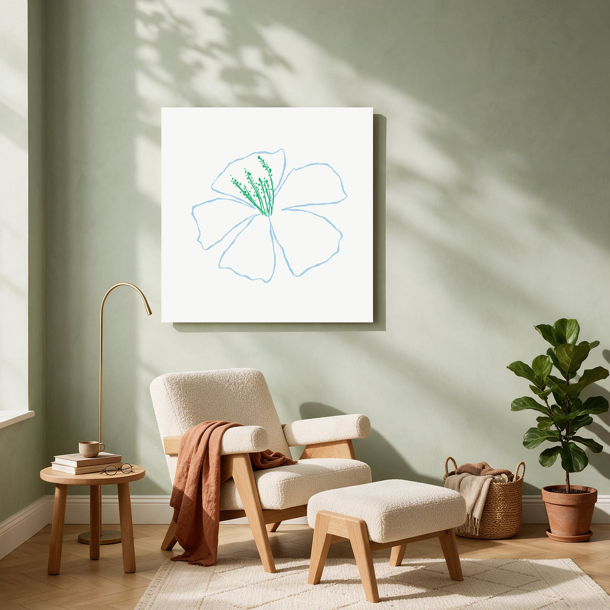 Blue Line Flower — Square living room