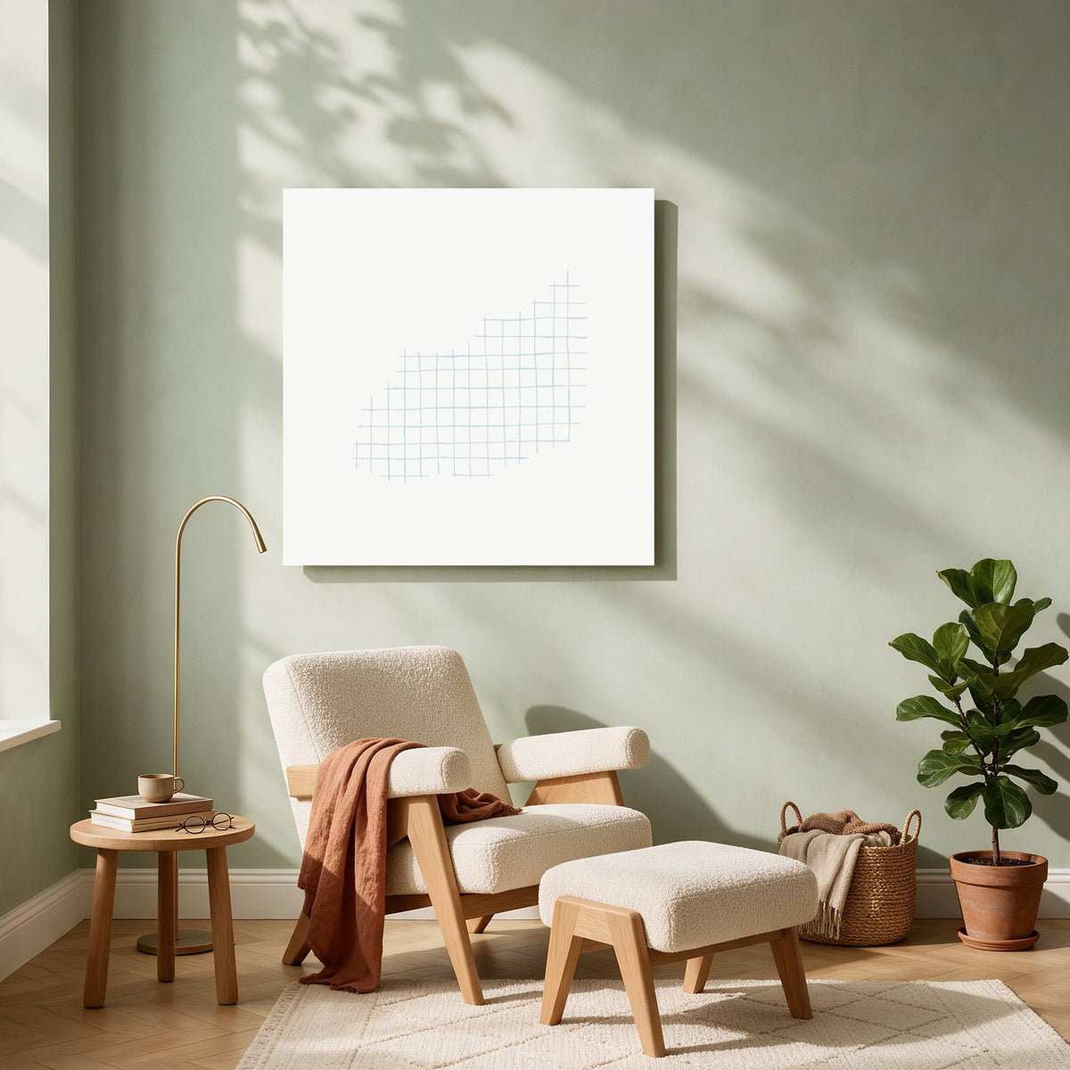 Pale Green Grid — Square living room