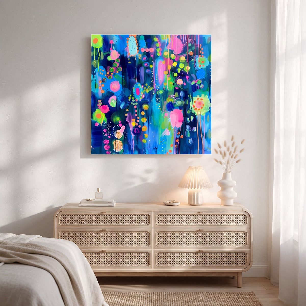 Neon Botanical Abstract — Square Bedroom