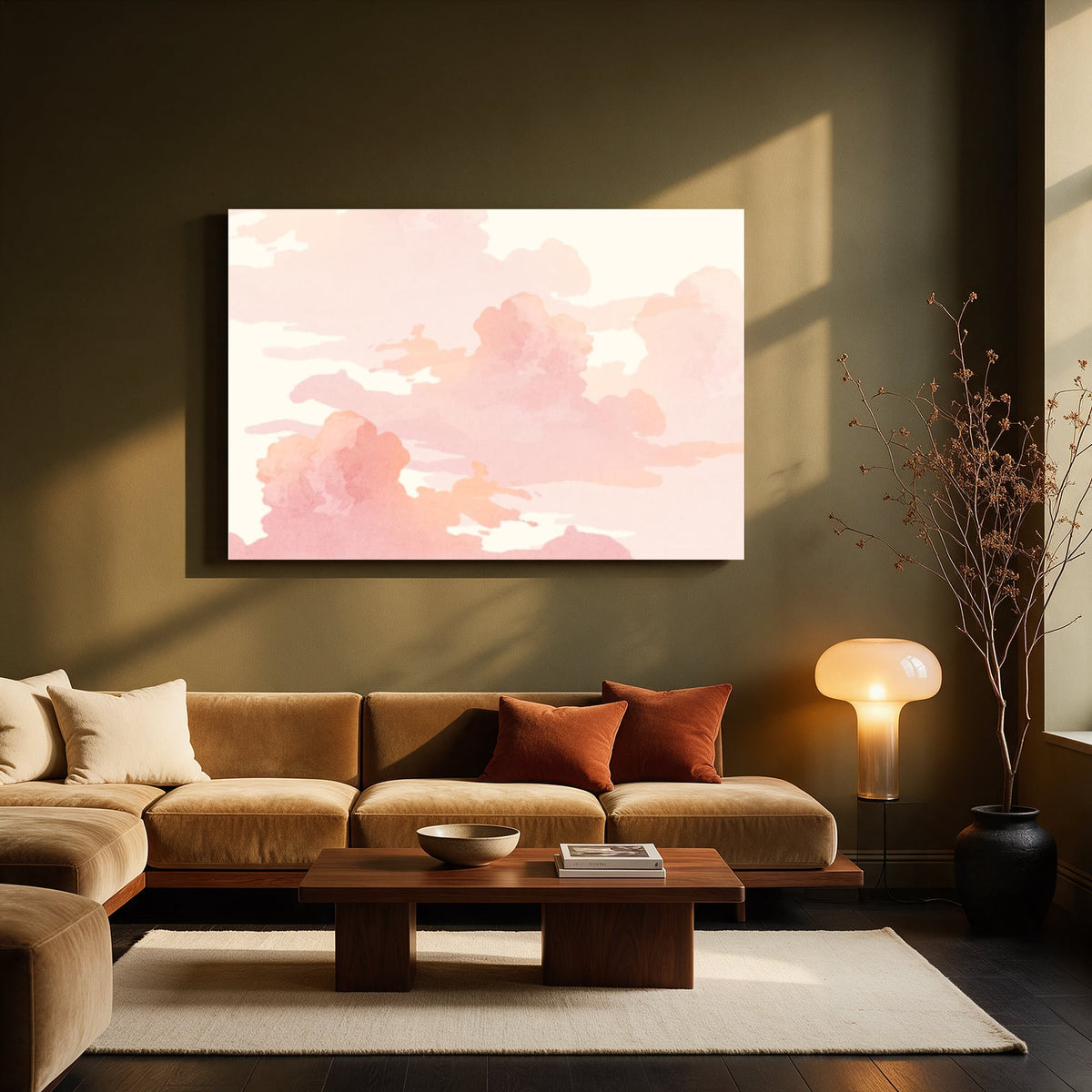 Peach Watercolor Clouds — Living room Landscape