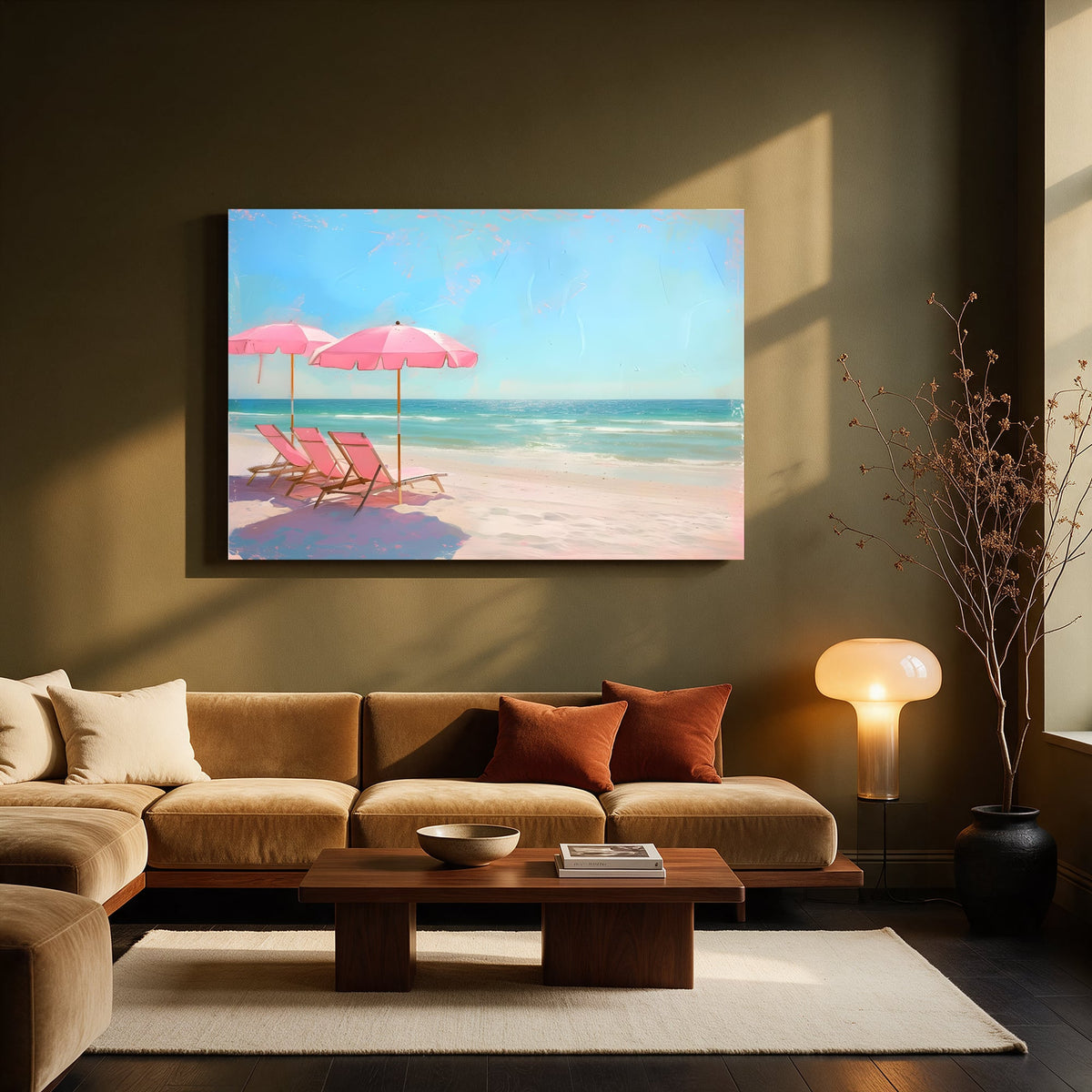 Pink Beach Umbrellas — Living room Landscape