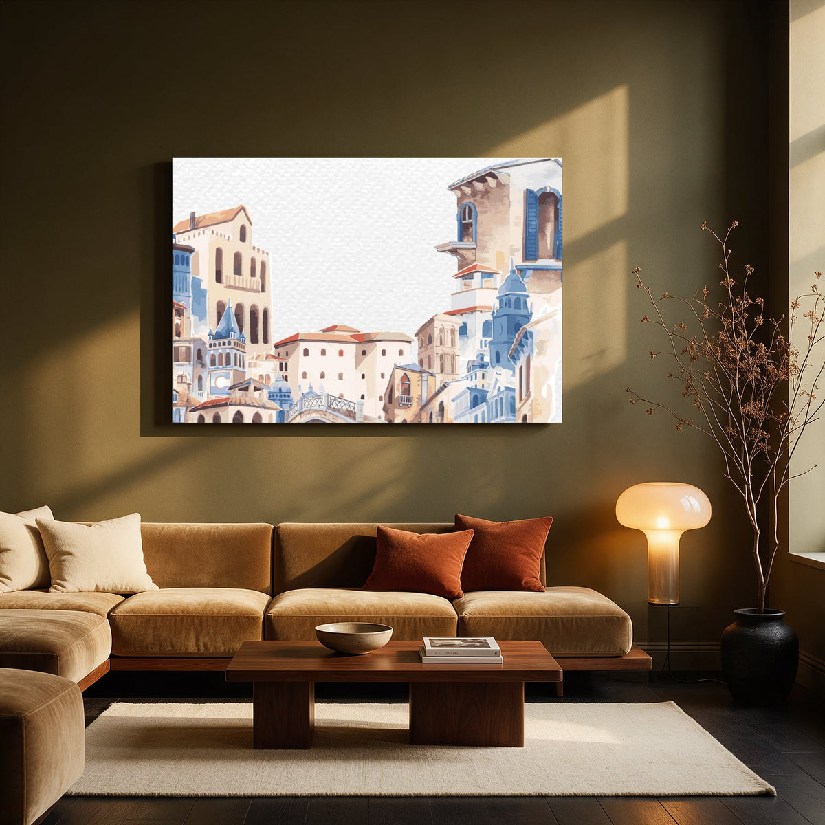 Watercolor Old Town — Living room Landscape