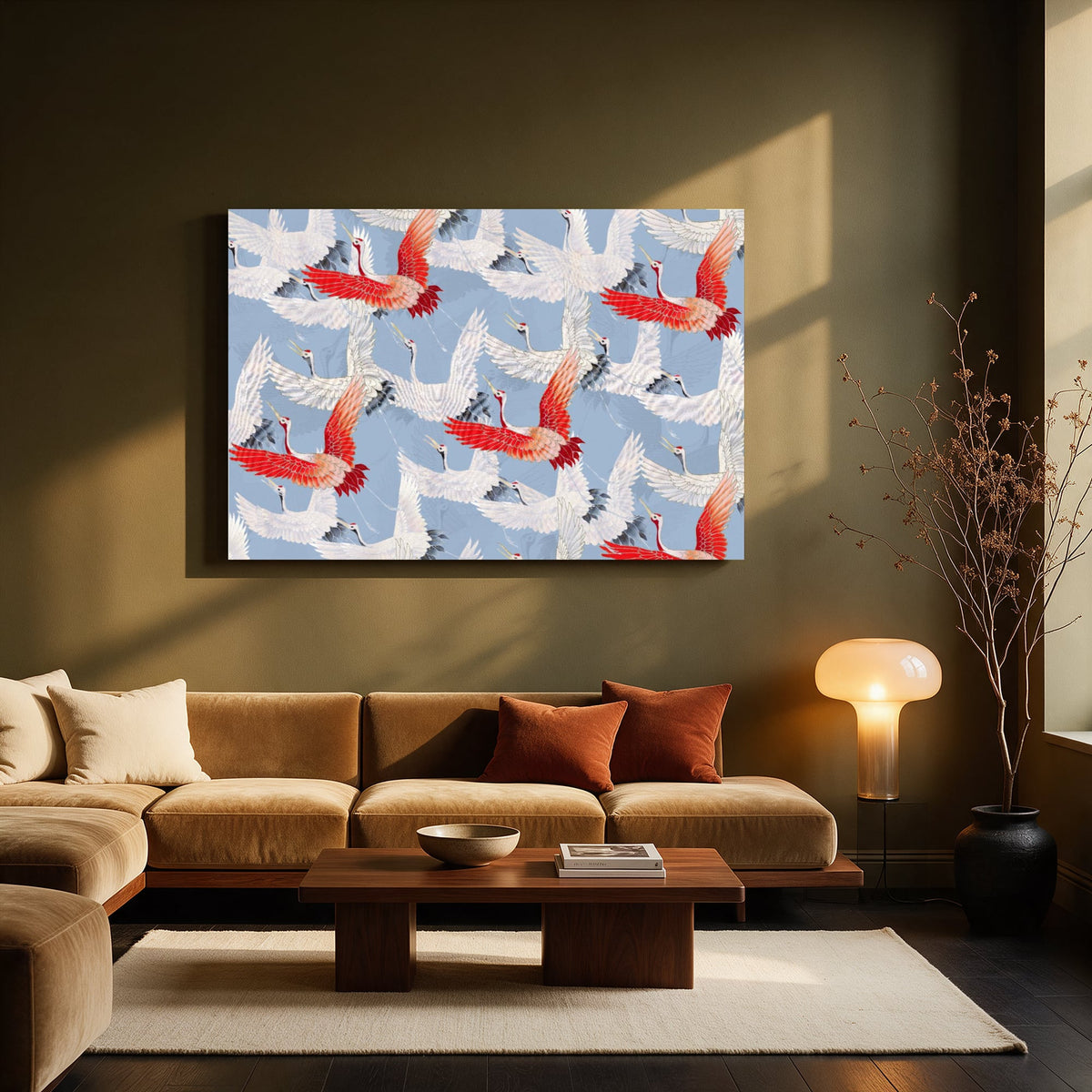 Crane Pattern on Blue — Living room Landscape