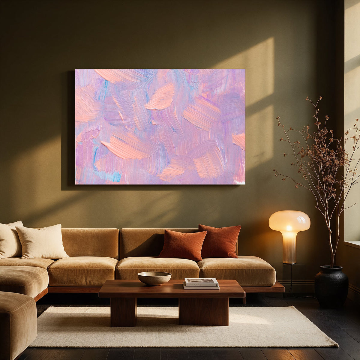 Lilac Peach Paint Strokes — Living room Landscape
