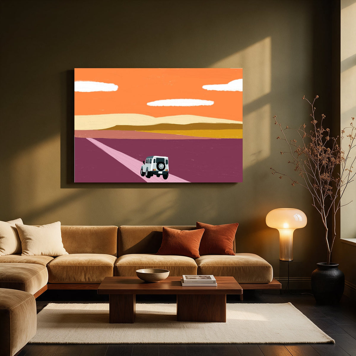 Retro Jeep Sunset — Living room Landscape