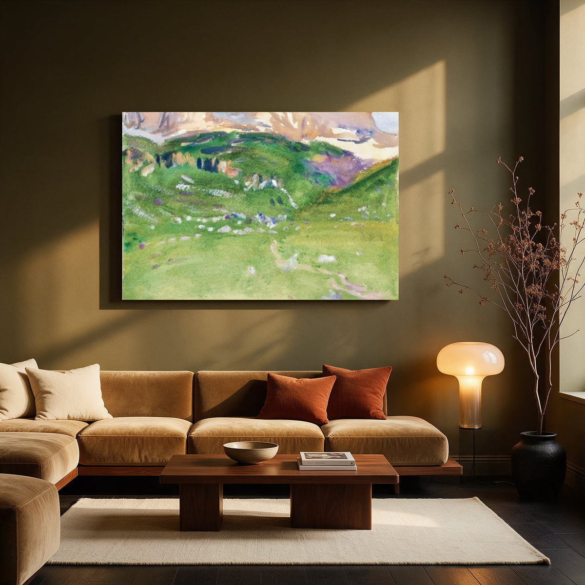 Alpine Meadow Watercolor — Living room Landscape