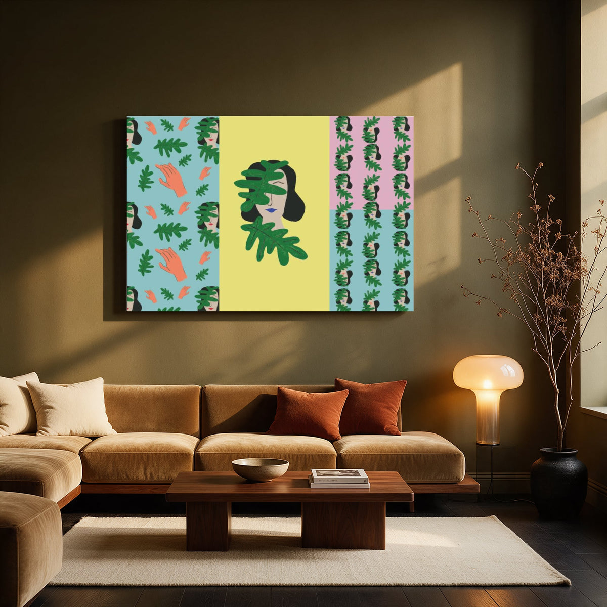 Woman and Leaves Pattern — Living room Landscape