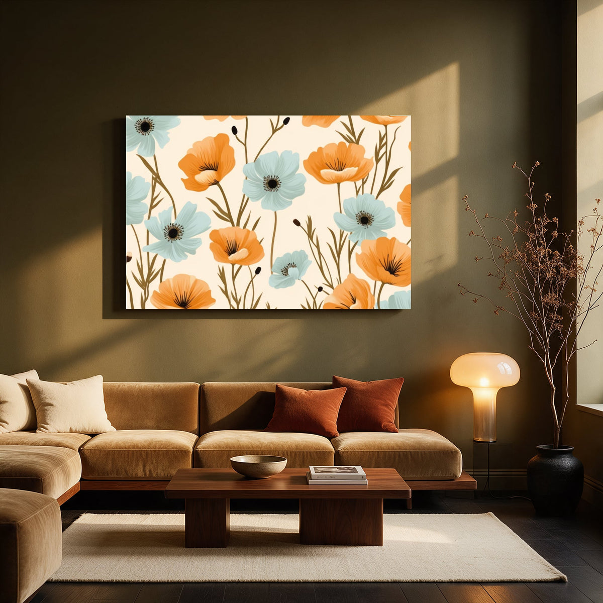 Orange Poppies and Blue Anemones — Living room Landscape