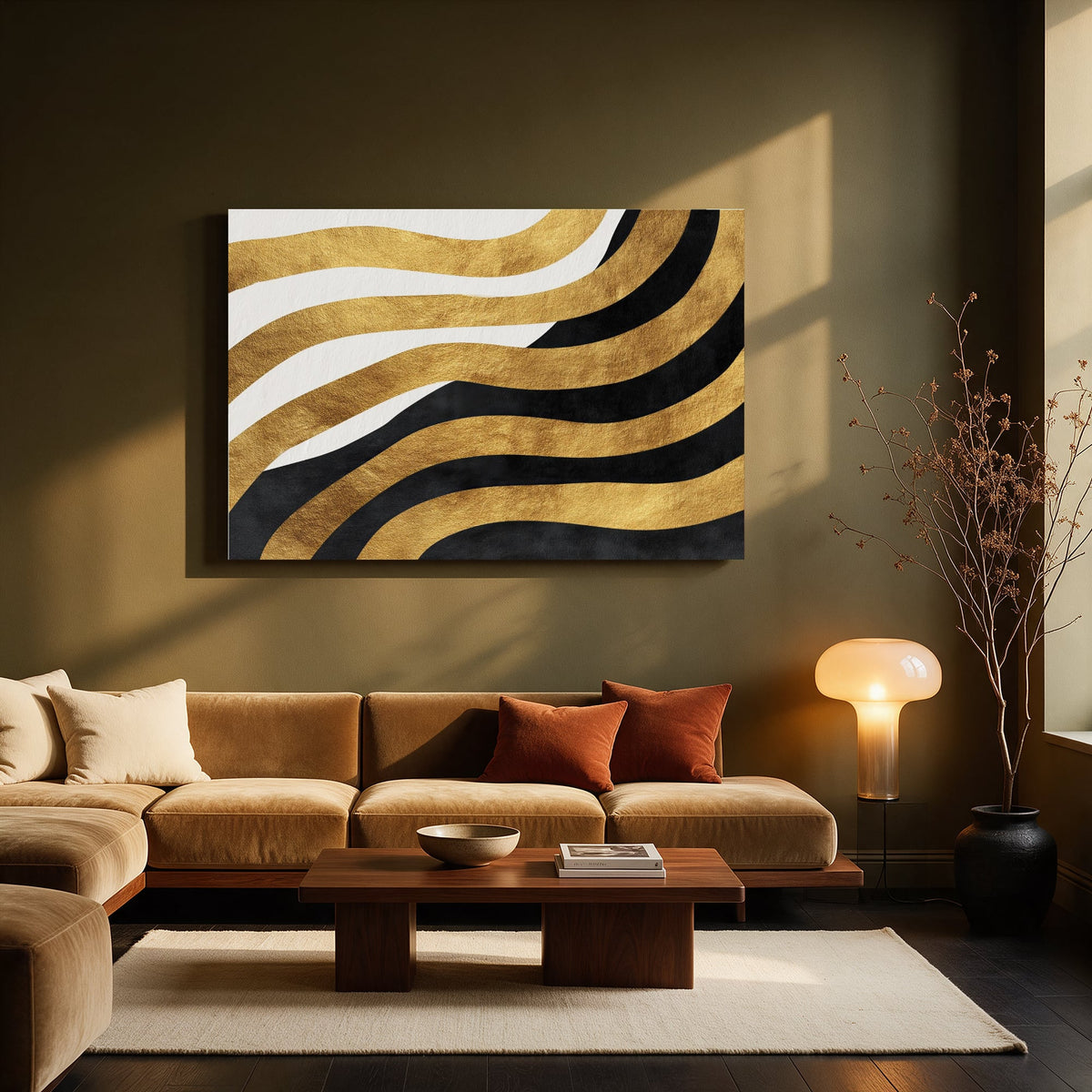 Black and Gold Ribbon Waves — Living room Landscape