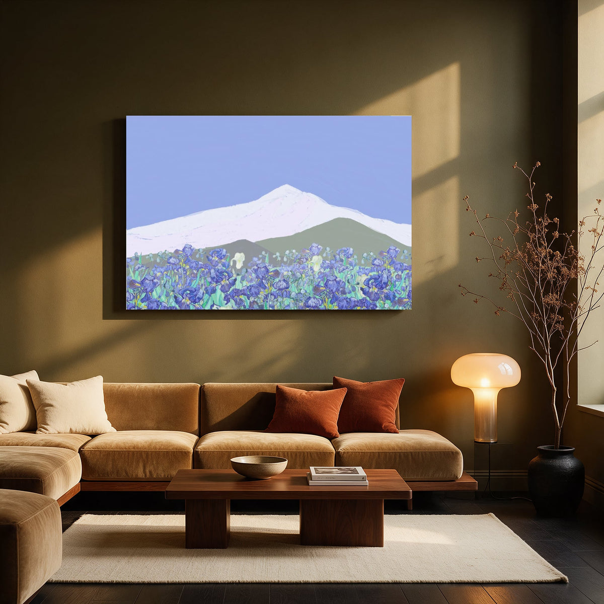 Iris Meadow and Snowy Peak — Living room Landscape