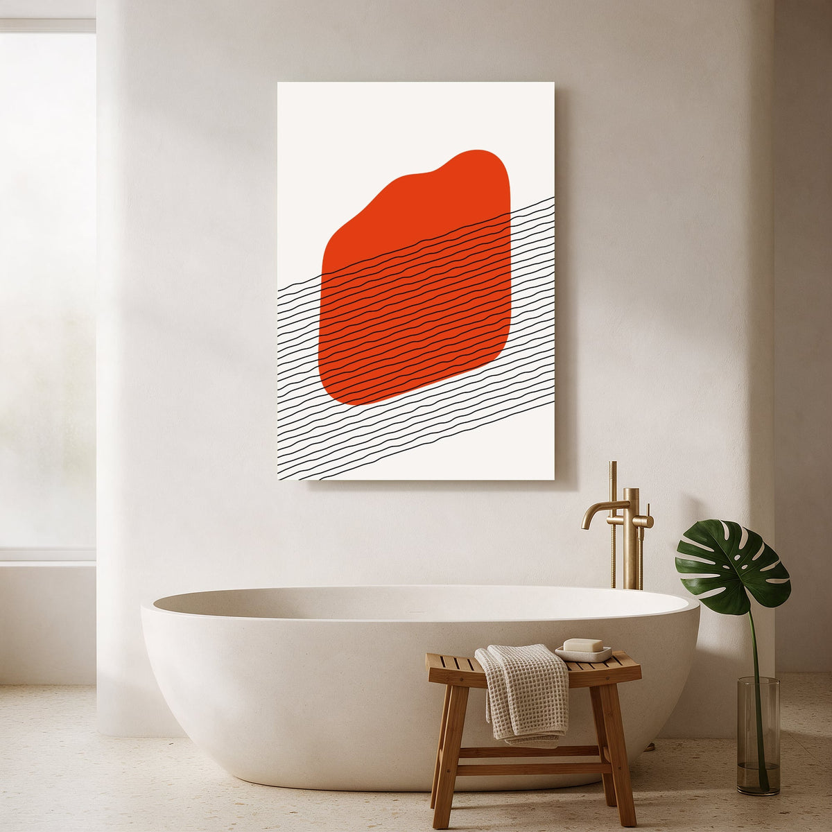 Crimson Bloom with Linework — Portrait Bathroom Final