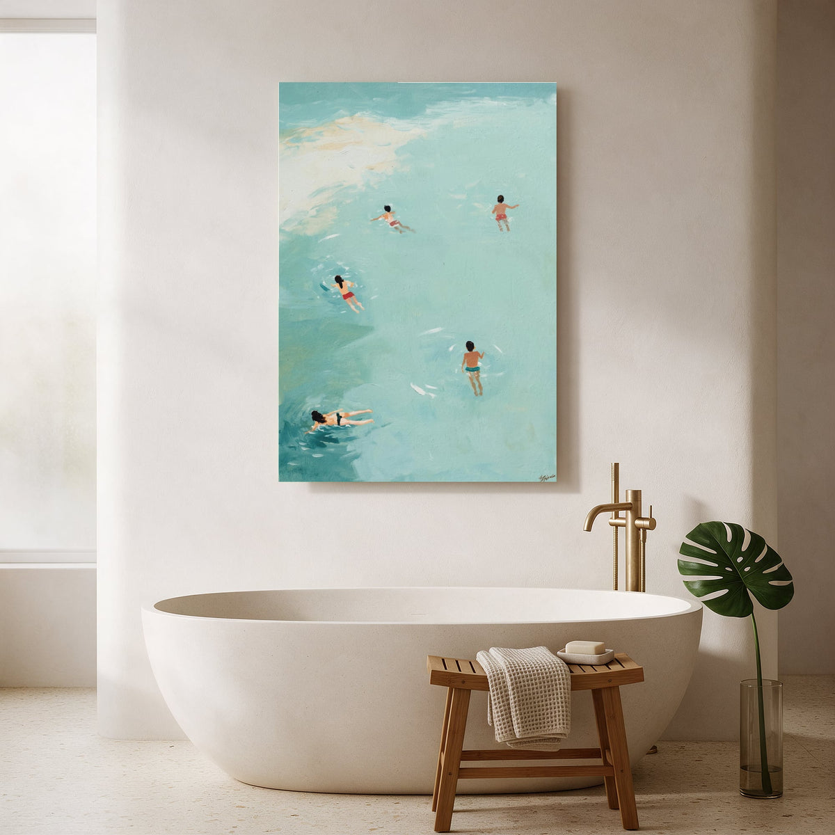 Swimmers in Teal Water — Portrait Bathroom Final
