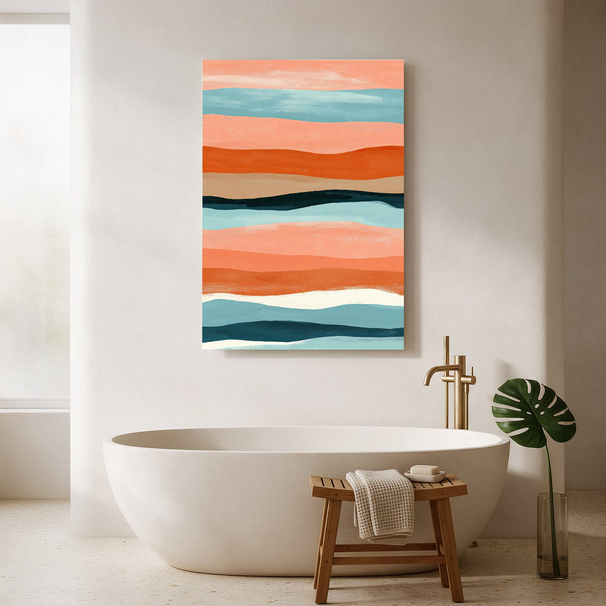 Coral Horizon Stripes — Portrait Bathroom Final