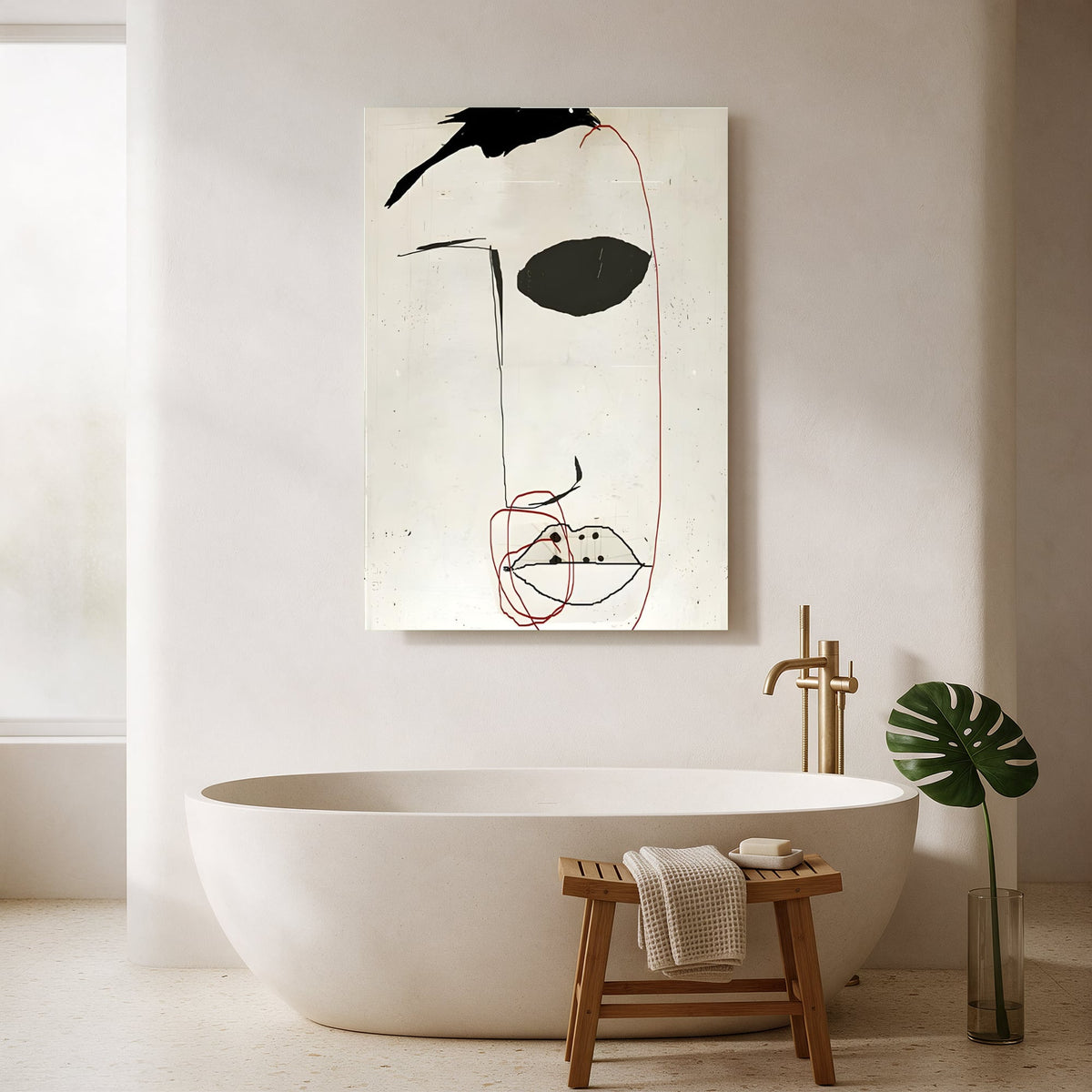 Face and Bird Line Art — Portrait Bathroom Final