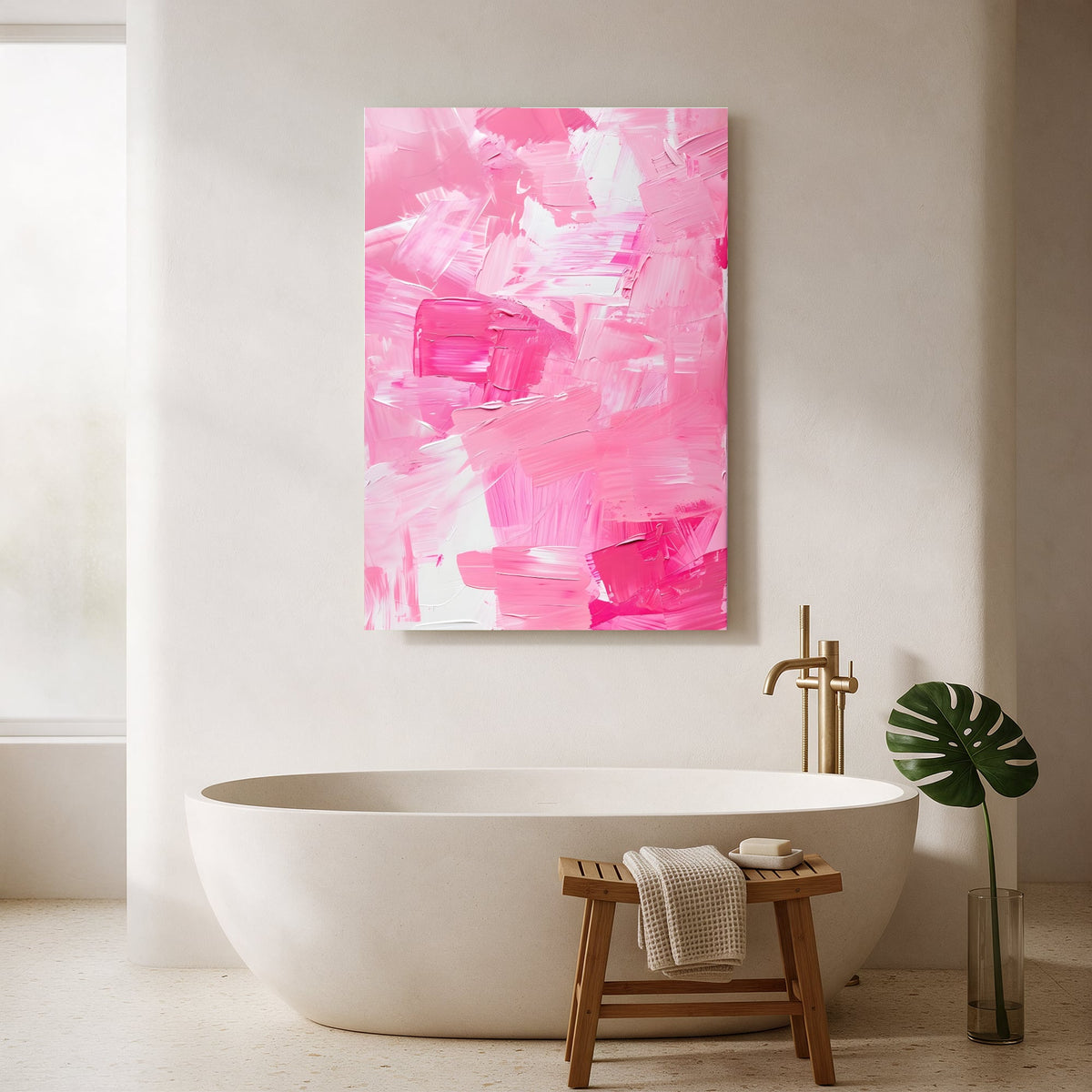 Pink Palette Knife Abstract — Portrait Bathroom Final