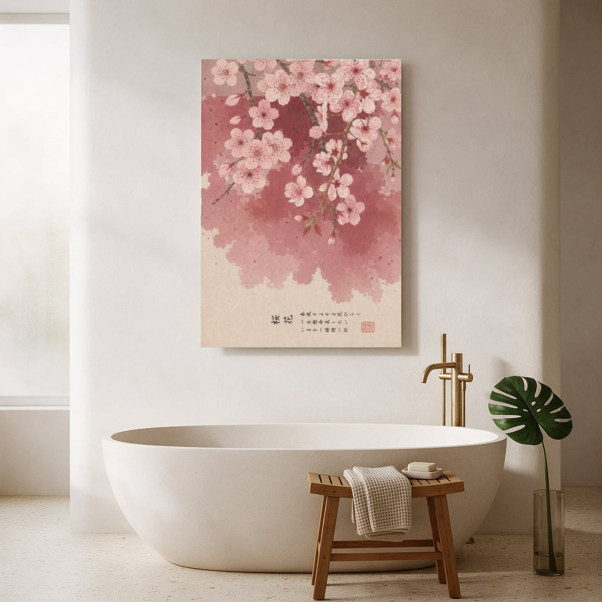 Sakura Watercolor Bloom — Portrait Bathroom Final
