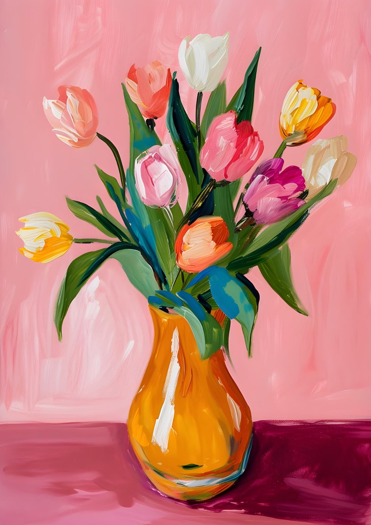 Tulips in an Amber Vase