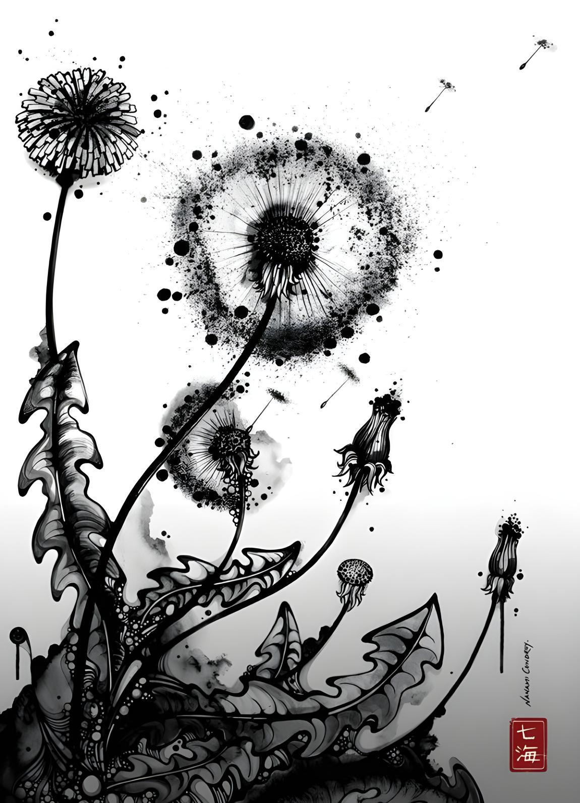 Paardenbloem inktstudie