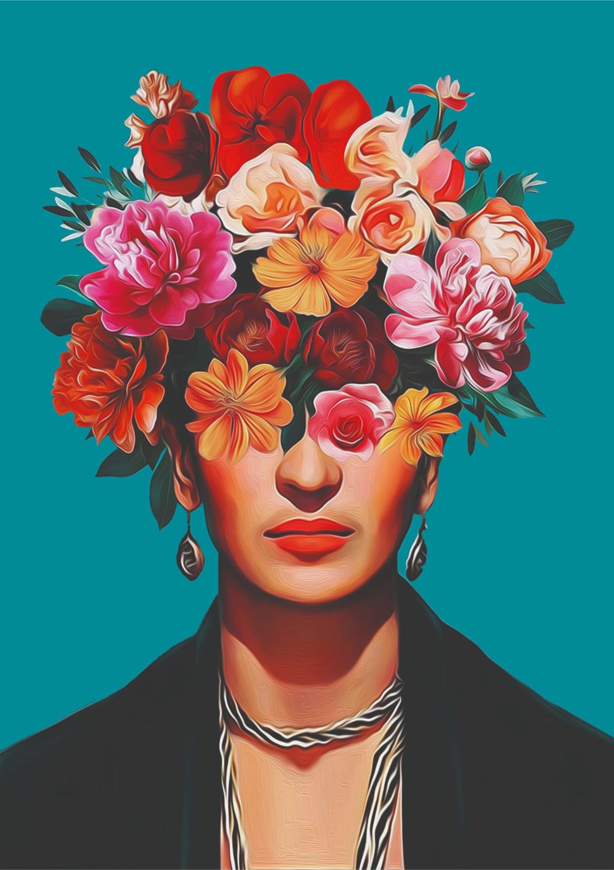 Portret met bloemenkrans