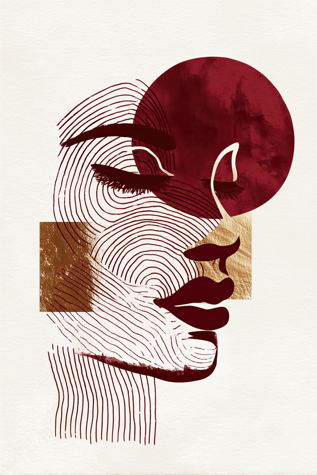 Line Art Portrait in Wine