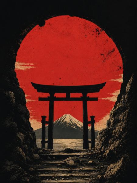 Torii Under the Red Sun
