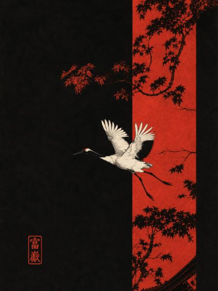 Crane on Red and Black
