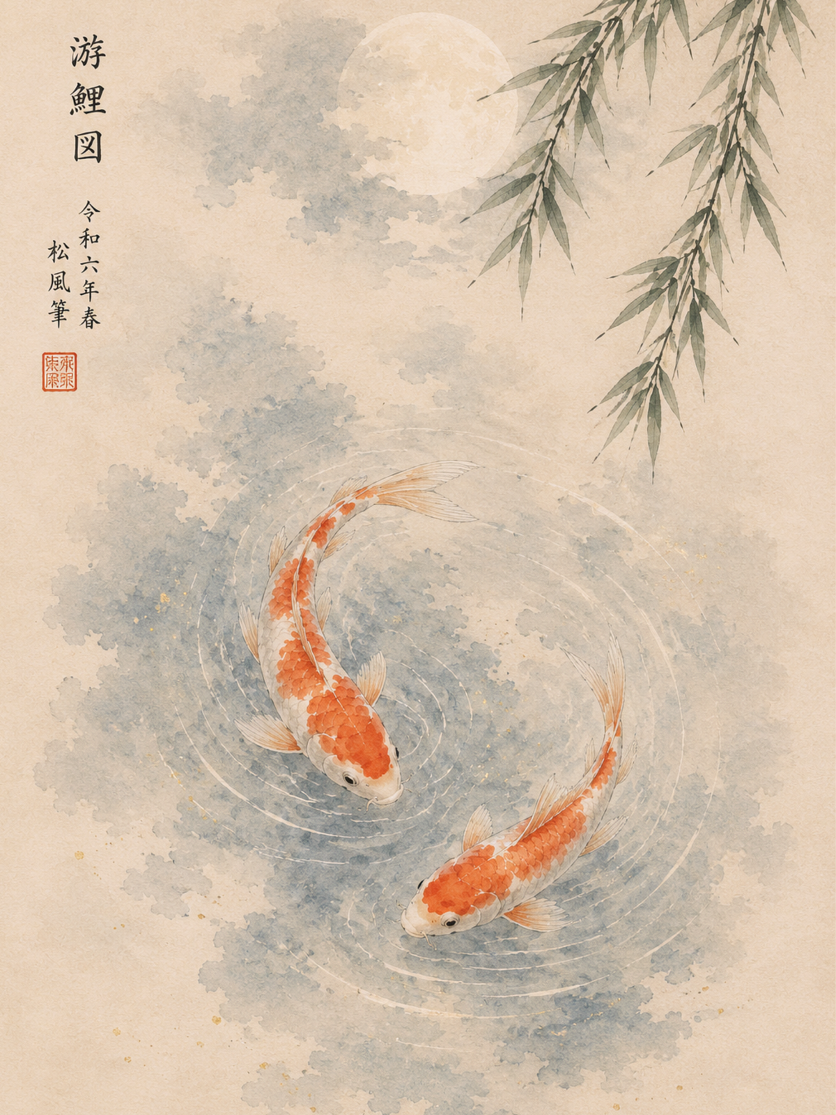 Moonlit Koi Pond