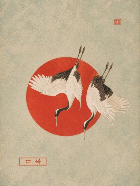 Cranes over the Red Sun