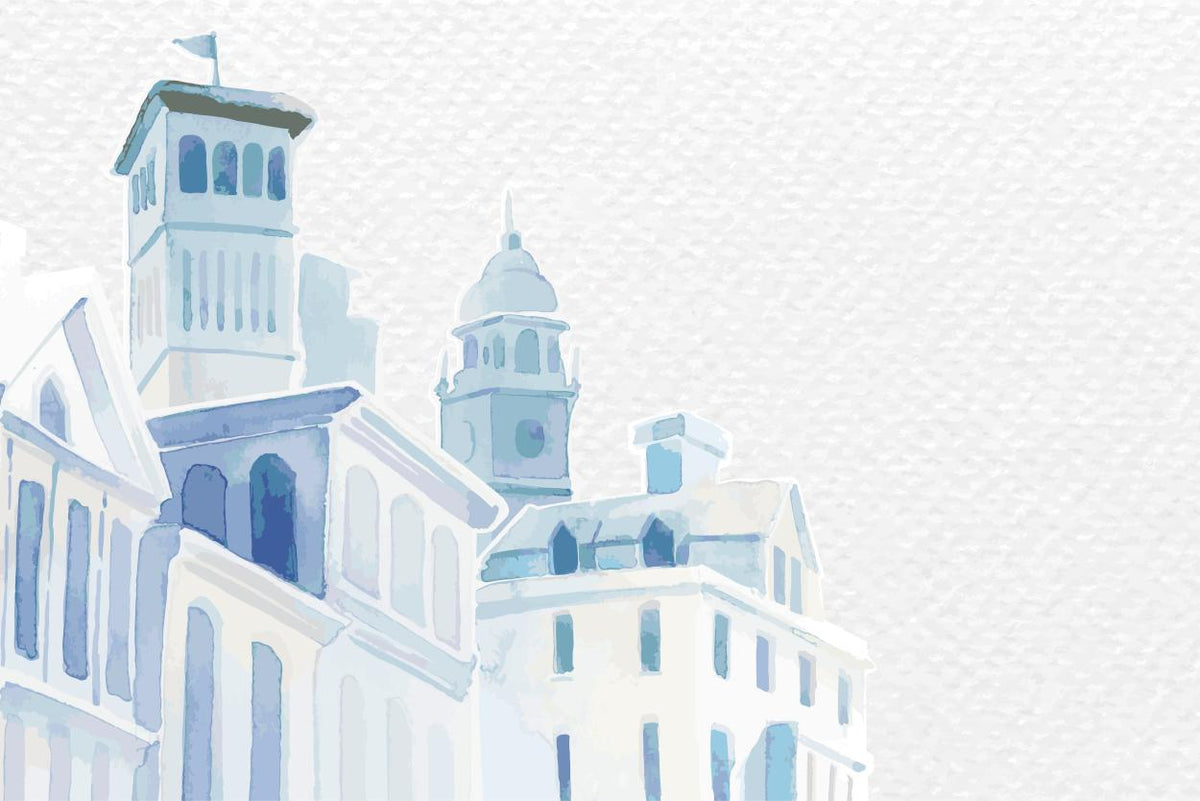 Blue Watercolor Buildings