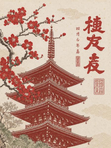 Red Pagoda and Plum Blossoms