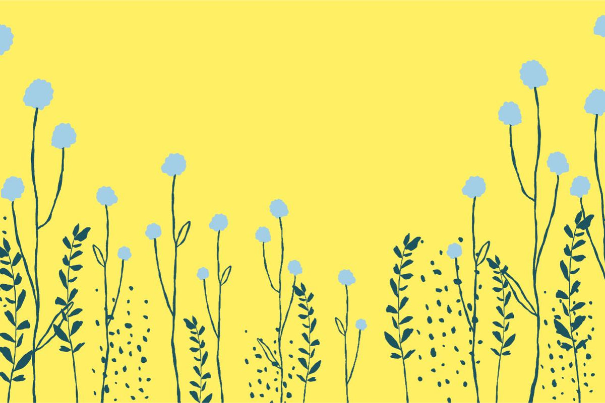 Blue Blooms on Yellow