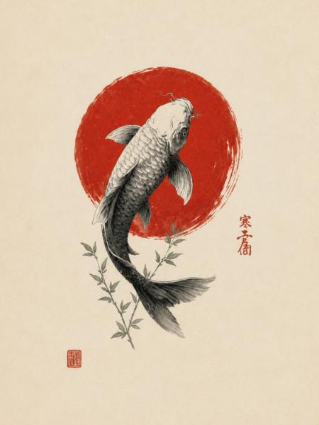 Koi and Red Sun