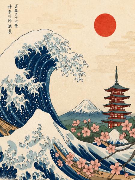Great Wave with Pagoda