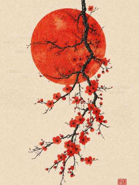 Plum Blossom and Red Sun