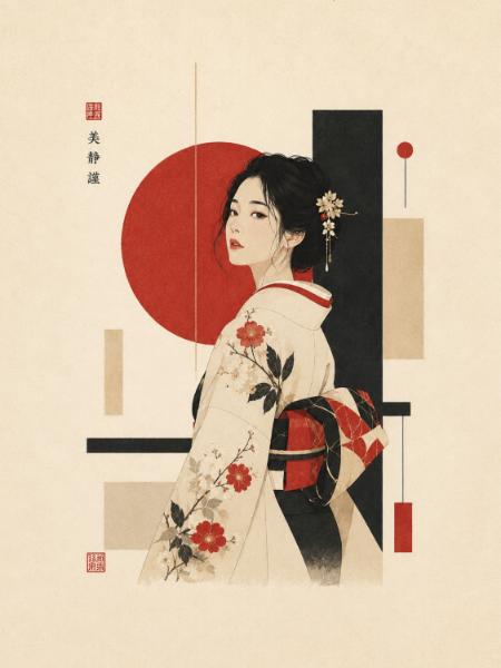 Modern Kimono and Red Sun