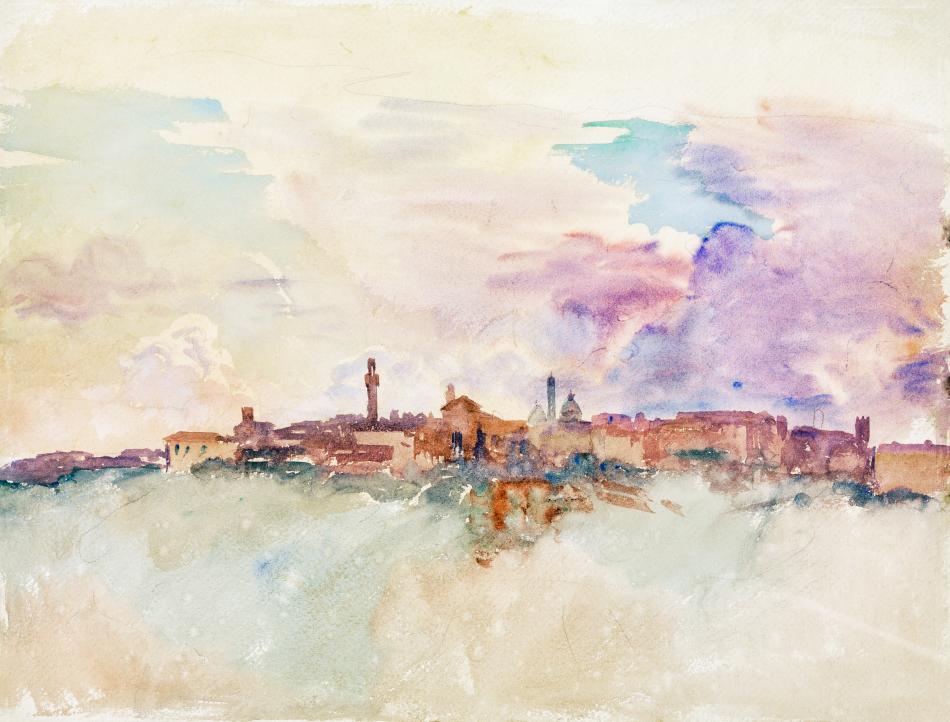Watercolor Hill Town