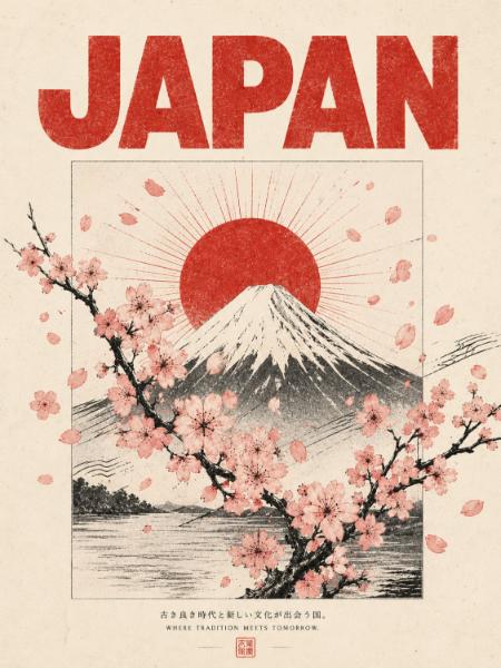 Japan Poster with Fuji