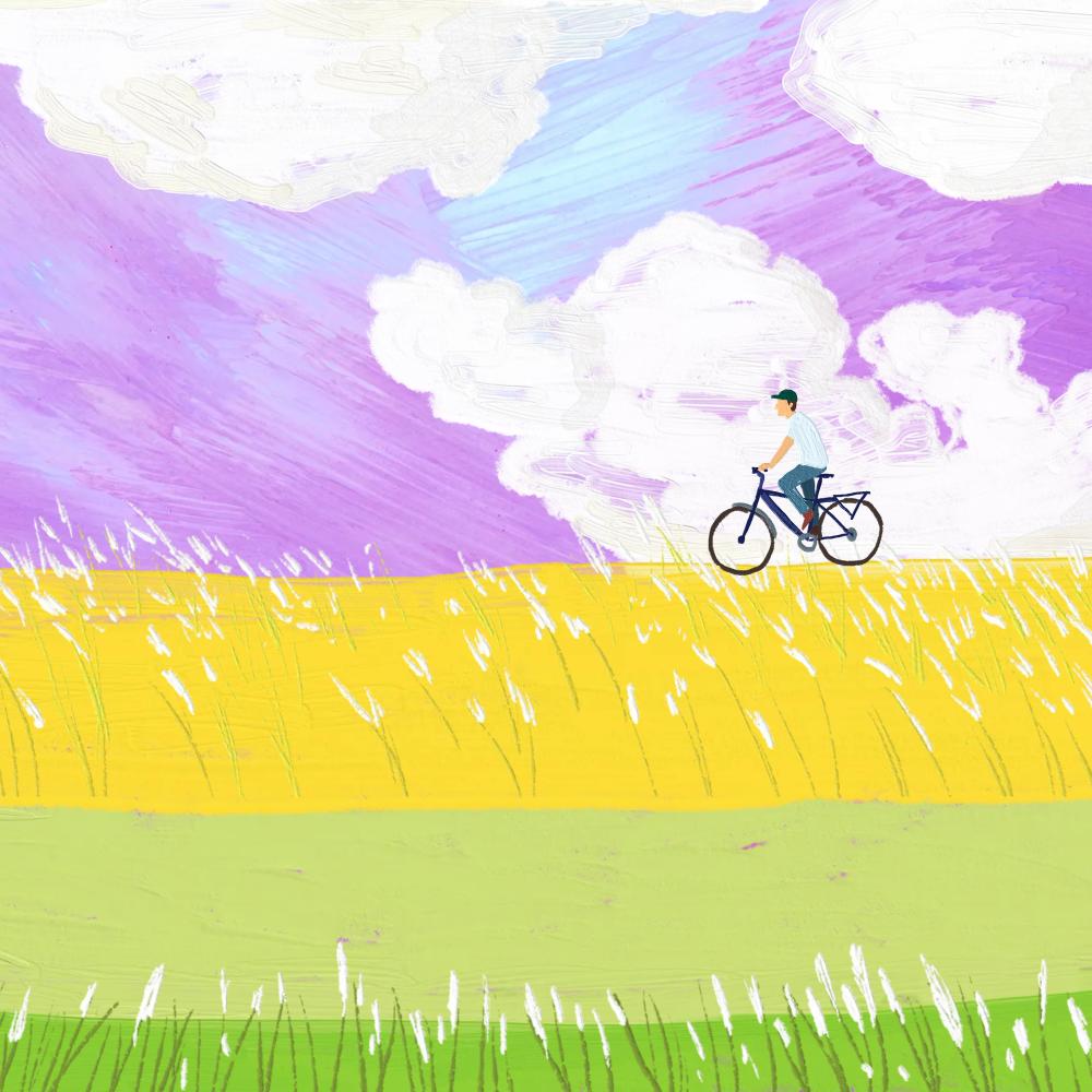 Cyclist in a Golden Field