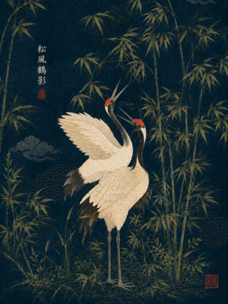 Crane in Night Bamboo