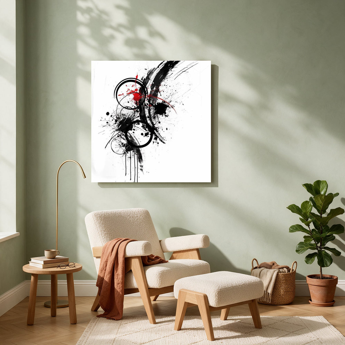 Ink Splash with Red Accent — Square living room